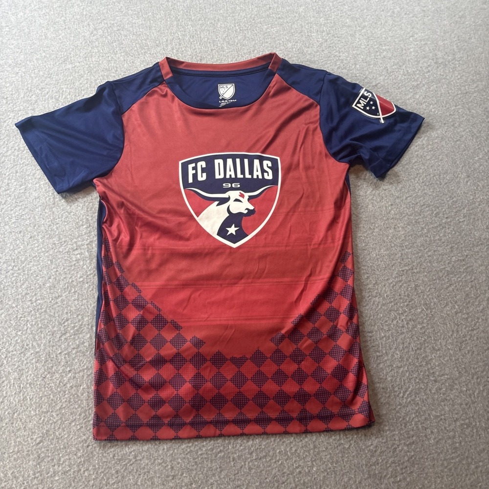MLS FC Dallas Boys Short Sleeve Jersey Youth Sz L Very Good Condition